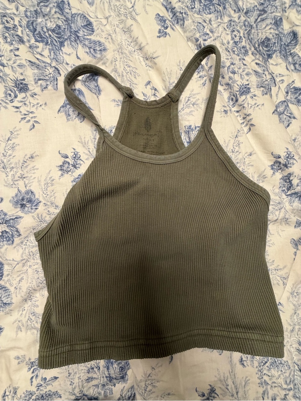 Free People Olive Ribbed Cropped Tank Bralette